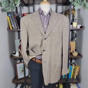Eddie Bauer Men's Sport Coat Blazer Two Button Beige Herringbone Irish Linen 44R